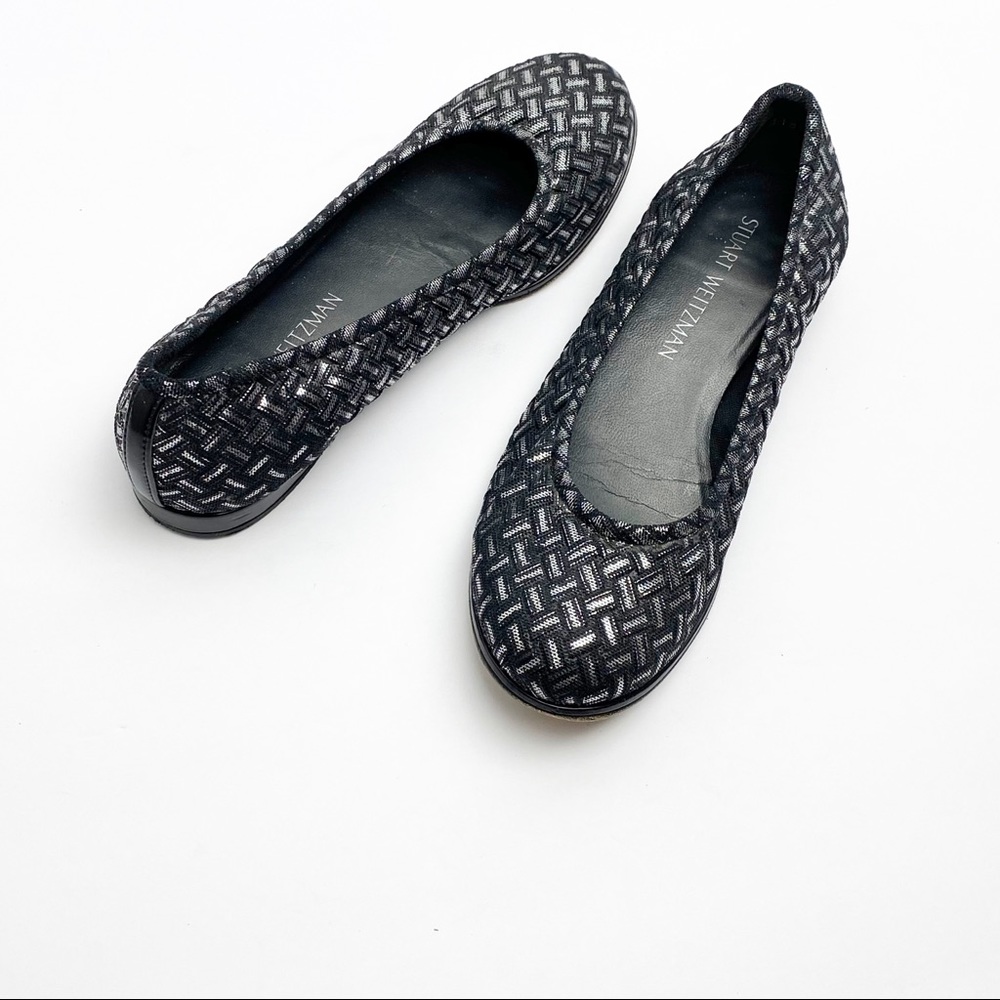 STUART WEITZMAN Clouds Pewter Weave Almond Toe Stretch Flats, Size 6.5